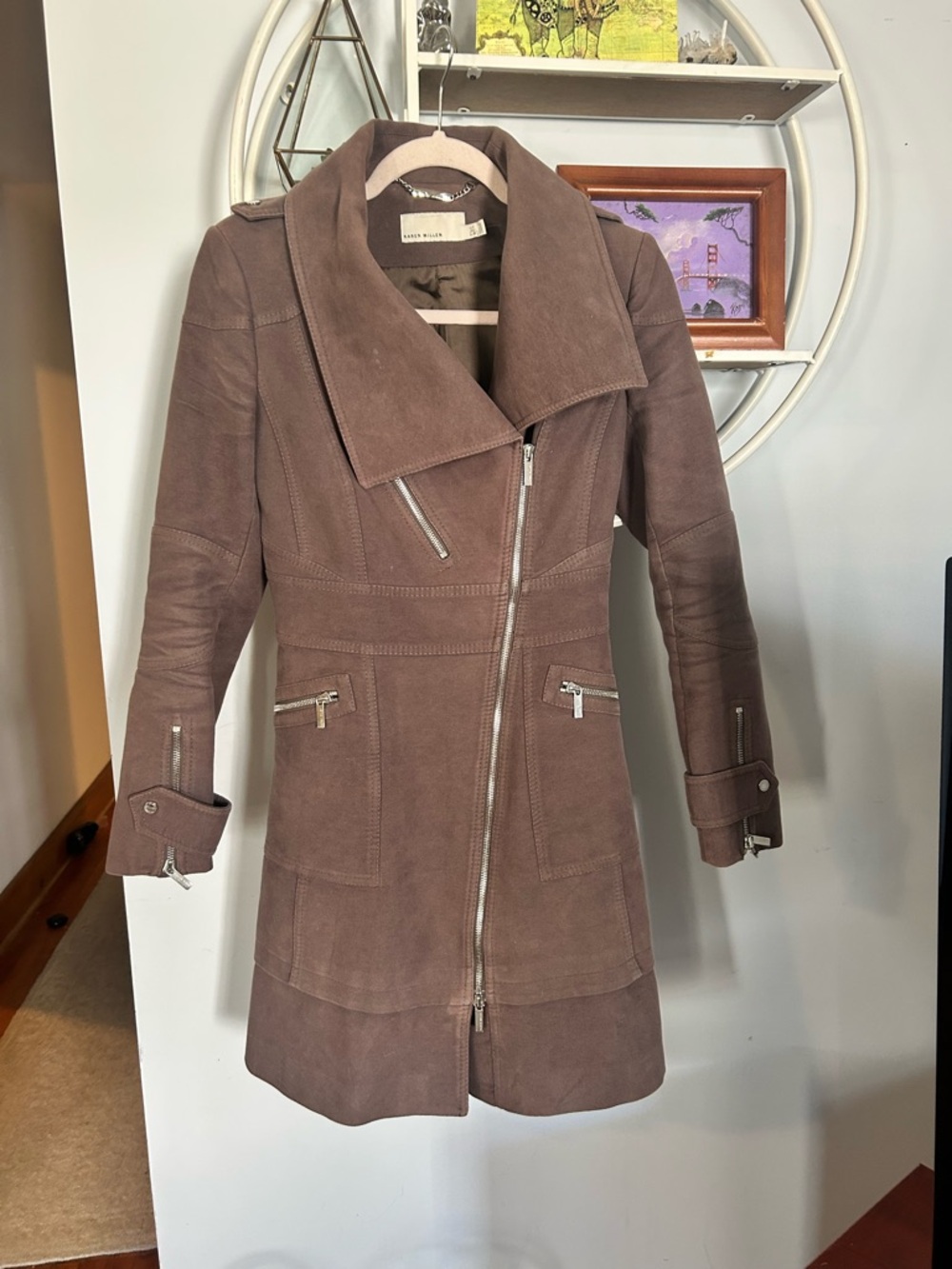 Karen Millen Women’s 4 Small S Brown Collar Zipper Jacket Coat